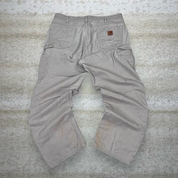 Vintage Carhartt Carpenter Pants Tan Canvas Baggy Wide Leg Fit Dungarees 90s